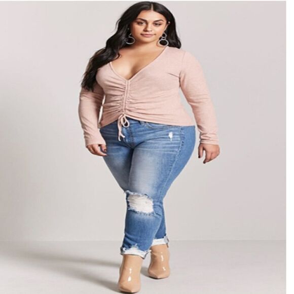 2/$30 Brushed Marled Ruched Drawstring Sweater - Picture 3 of 10